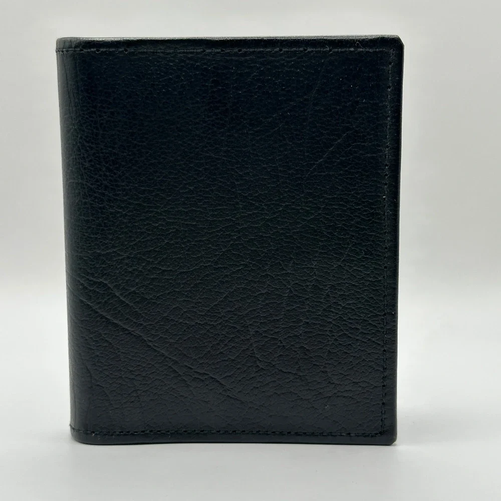 Salvatori Mens Black Shrunken Cowhide Leather Bifold Wallet Yellow Interior
